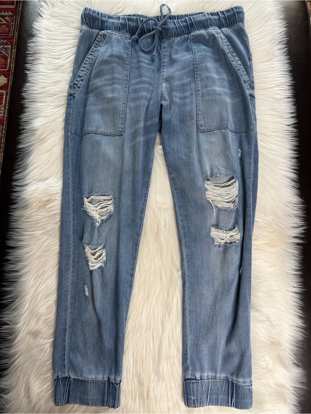 Bella Dahl Blue Denim Distressed Joggers